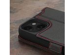 Custodia A Portafoglio Torro Per Iphone 15 In Pelle (Con Funzione Stand) - Nero Con Dettagli Rossi