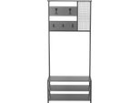 Dmora Mobile Da Ingresso Varsavia 30X78X182H Cm Nero Antracite, Appendiabiti 3 Ripiani