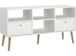 Dmora Mobile Porta Tv Conte 39.1X117.2X60.8H Cm Bianco, Apertura Scorrevole 4 Vani