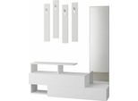 Dmora Mobile Da Ingresso Ofel 35X137X54.5H Cm Bianco, Specchio Incluso Appendiabiti