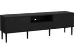 Dmora Mobile Porta Tv Anselme 39.8X177.2X56.8H Cm Nero Nero, Apertura Battente 3 Vani