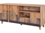 Dmora Mobile Porta Tv Bucarest 45X160X76H Cm Marrone Quercia, 9 Vani 3 Ante