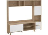 Dmora Mobile Porta Tv Calabria 48.35X208.8X182.6H Cm Marrone Rovere, Apertura Battente E A Ribalta 9 Vani