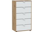 Dmora Cassettiera Praha 40X60X109H Cm Bianco, 5 Cassetti Apertura Scorrevole
