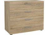 Dmora Cassettiera Arwen 40.25X80.2X68.1H Cm Marrone Quercia, 4 Cassetti Apertura Scorrevole