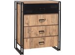 Dmora Cassettiera Nicolas 40X90X100H Cm Marrone Quercia, 3 Cassetti Apertura Scorrevole