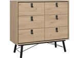 Dmora Credenza Maka 40.1X101.8X94.8H Cm Marrone Rovere, 6 Cassetti Apertura Scorrevole