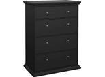 Dmora Cassettiera Lehar 51.6X86.3X115.6H Cm Nero, 4 Cassetti Apertura Scorrevole