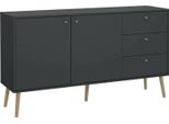 Dmora Credenza Erina 39.1X147.2X81.7H Cm Grigio, Apertura Battente E Scorrevole 2 Ante