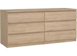 Dmora Credenza Joyce 50X153.8X68H Cm Marrone Rovere, 6 Cassetti Apertura Scorrevole