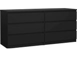 Dmora Credenza Joyce 50X153.8X68H Cm Nero, 6 Cassetti Apertura Scorrevole