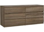 Dmora Credenza Joyce 50X153.8X68H Cm Marrone Rovere, 6 Cassetti Apertura Scorrevole