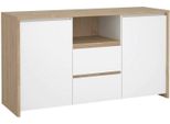 Dmora Credenza Alalngar 48.1X148.6X83.8H Cm Bianco Lucido, Apertura Battente E Scorrevole 2 Ante