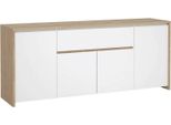 Dmora Credenza Basile 48.1X197.1X83.8H Cm Bianco Lucido, Apertura Battente E Scorrevole 4 Ante