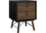 Dmora Comodino Jean 40.1X43.3X59.6H Cm Nero Noce, 2 Cassetti Apertura Scorrevole