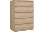 Dmora Cassettiera Ansel 50X77X111.3H Cm Marrone Rovere, 5 Cassetti Apertura Scorrevole