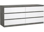 Dmora Credenza Abacadabra 50X153.8X70.1H Cm Bianco Lucido, 6 Cassetti Apertura Scorrevole
