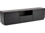 Dmora Mobile Porta Tv Morrigan 29.5X160X42H Cm Nero Nero, Apertura A Ribalta 4 Vani