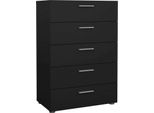 Dmora Cassettiera Alf 40.25X70X102H Cm Nero, 5 Cassetti Apertura Scorrevole