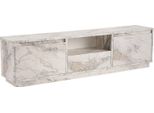 Dmora Mobile Porta Tv Morrigan 29.5X160X42H Cm Bianco Marmo, Apertura A Ribalta 4 Vani