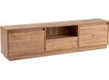 Dmora Mobile Porta Tv Morrigan 29.5X160X42H Cm Marrone Pino, Apertura A Ribalta 4 Vani