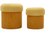 Set Di 2 Pouf Contenitore Aspen Giallo Senape 2 Pezzi Ø 42X44 / 35X37 Cm Velours