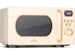 Klarstein Mikrowelle mit Grill, 800 Watt Mikrowelle Klein, 3-in-1Edelstahl-Mikrowelle Creme, Kleine 20 Liter Mikrowelle mit Auftau- und Pizzafunktion, Drehteller, Platzsparend, Einfach zu Bedienen