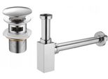 Mexen Semisifone Quadrato Per Lavabo Con Tappo Click-Clack, Con Troppo Pieno, Cromo - 7992060-00