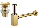Mexen Semi-Sifone Quadrato Per Lavabo Con Tappo Clic-Clac, Con Troppopieno, Oro - 7992060-50
