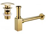 Mexen Semisifone Quadrato Per Lavabo Con Tappo Clic-Clac, Con Troppo Pieno, Dorato - 7992660-50