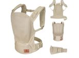 Margareet Air Marsupio Ergonomico, Adatto Per Bambini Da 4 Mesi A 20 Kg, 3 Modalità Di Trasporto, Tessuto Traspirante, Cappuccio Staccabile - Beige