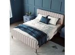 Letto Imbottito Flieks 160X200Cm Letto Matrimoniale Con Rete A Doghe, Letto In Legno Massiccio Letto Per Ragazzi Con Testiera Regolabile, Tessuto Per Letto Ospiti, Grigio-Beige