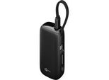 Powerbank 5.000 Mah, Integriertes USB-C Kabel 13Cm, 20 Watt Schwarz, 5 Ah, 1X USB-A, 1X USB-C, Pd, Qc