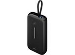 Powerbank 20.000 Mah, Integriertes USB-C Kabel 13Cm, 30 Watt Schwarz, 20 Ah, 1X USB-A, 2X USB-C, Pd, Qc