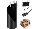 Jopassy Set Camino 4 Pezzi Accessori Camino - Design Moderno, Rivestito, Set Camino Di Alta Qualità Composto Da 4 Parti: Scopa, Pala, Attizzatoio, Cavalletto Manici In Acciaio Inox , Nero