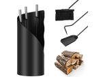 Fiqops Set Camino 4 Pezzi Accessori Camino - Design Moderno, Rivestito, Set Camino Di Alta Qualità Composto Da 4 Parti: Scopa, Pala, Attizzatoio, Cavalletto Manici In Acciaio Inox , Nero