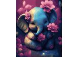 Pittura Con I Numeri - Elefante Con Fiori 40X50 Cm