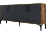 Dmora Credenza Agape 35X180X78H Cm Nero Antracite, Apertura Battente 4 Ante