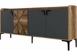 Dmora Credenza Also 35X180X78H Cm Nero Antracite, Apertura Battente 3 Ante
