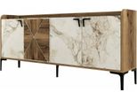 Dmora Credenza Also 35X180X78H Cm Bianco Marmo, Apertura Battente 3 Ante
