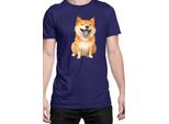 Maglietta Da Uomo Funny Dogs Breeds Shiba Inu Dog Breed, Man 3XL , Bleu Foncé