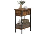 Fortuna Lai Tavolino Con Ripiano Aperto E Cassetto, Comodino, Gambe In Metallo, Legno, Marrone
