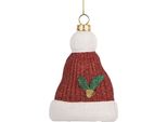 Targhetta Natalizia Clayre & Eef Cappello Di Natale 7X4X10 Cm Rosso Bianco Plastica