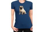 Maglietta Da Donna Dogs Breeds Pug Dog Breed 008, Lady L , Bleu Foncé