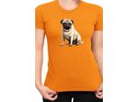 Maglietta Da Donna Dogs Breeds Pug Dog Breed 008, Lady M , Orange