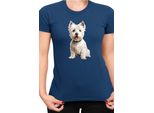Maglietta Da Donna Dogs Breeds West Highland White Terrier Dog Breed 006, Lady S , Bleu Foncé