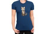 Maglietta Da Donna Funny Cats Breeds Domestic Shorthair Cat, Lady 2XL , Bleu Foncé