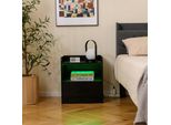 Comodino Costway Comodino Con Illuminazione Led, Scomparto E Cassetto Aperto, Comodino, Tavolino Da Divano, Cassettiera Da Letto 44,5X40X50Cm, Nero