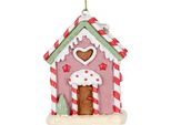 Targhetta Natalizia Clayre & Eef Casa Di Pan Di Zenzero 6X4X8 Cm Plastica Rosa