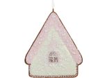 Clayre & Eef Etichetta Natalizia Casetta Di Pan Di Zenzero 9X1X10 Cm Verde Rosa Plastica